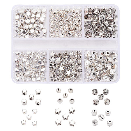300Pcs 6 Style Tibetan Style Alloy Spacer Beads TIBE-YW0001-24-1
