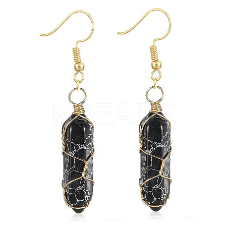 Obsidian Hexagon Handmade Copper Wire Wrapped Earrings Natural Stone Column Earrings ND6138-16-1