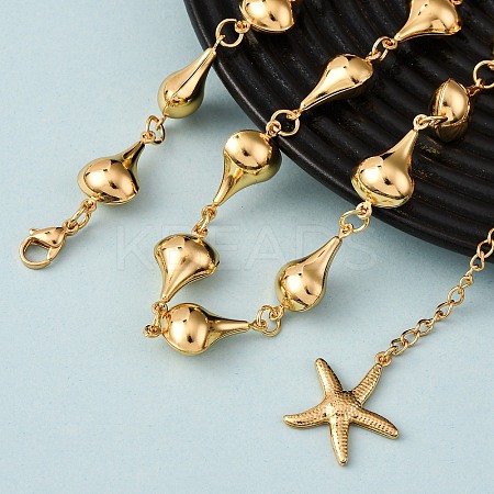 304 Stainless Steel Teardrop Link Chain Necklaces for Women NJEW-G178-06G-1