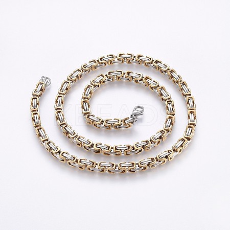 201 Stainless Steel Byzantine Chain Necklaces NJEW-O102-17GP-1