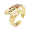 Leaf 304 Stainless Steel Rhinestone Cuff Ring for Women RJEW-C099-03G-02-1