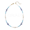 Natural Pearl & Resin Evil Eye & Glass Seed Beaded Necklaces for Women NJEW-MZ00152-01-3