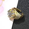 Brass Micro Pave Clear Cubic Zirconia Cuff Finger Rings for Women RJEW-B112-03GP-3