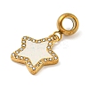 Ion Plating(IP) 304 Stainless Steel Pave Crystal Rhinestone European Dangle Charms X-STAS-U005-45G-02-2