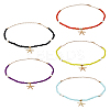 5Pcs 5 Colors Alloy Starfish Boho Pendant Necklaces Set with Glass Beaded Chains NJEW-FI0001-39-1