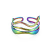 Rainbow Color 304 Stainless Steel Wave Wire Wrap Open Cuff Ring for Women RJEW-N038-047M-1