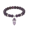Natural Amethyst Round Beaded Stretch Bracelet with Bullet Charms BJEW-JB09018-04-1
