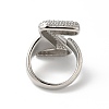 Letter Brass Micro Pave Clear Cubic Zirconia Open Cuff Ring for Women RJEW-N046-03Z-P-3