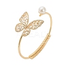 Butterfly Brass Micro Pave Clear Cubic Zirconia Cuff Bangles for Women BJEW-B145-06G-1