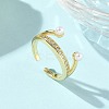 Brass Micro Pave Cubic Zirconia ABS Imitation Pearl Cuff Rings RJEW-D307-02G-C-2