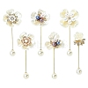 6Pcs 6 Styles Flower Plastic & Resin Rhinestone Brooches JEWB-CJ0003-39-1
