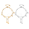 2Pcs 2 Colors Heart Stainless Steel & Shell Anklets AJEW-GO0002-56-1