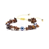 Natural Tiger Eye Chips & Resin Evil Eye Braided Bead Bracelet BJEW-JB08495-02-1