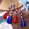 4Pcs 2 Style Independence Day Theme Wooden Ring & Woolen Yarn Tassels Pendant Decorations HJEW-CF0001-20-6