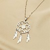 Non-Tarnish Woven Net/Web with Feather 201 Stainless Steel Boho Pendant Necklaces for Women NJEW-G087-04P-1