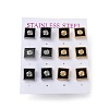 6 Pair 2 Color Square & Flower Acrylic Stud Earrings EJEW-A024-08-1