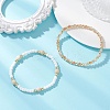 2Pcs Natural Fossil & Glass Round Beaded Stretch Bracelets for Women BJEW-JB13308-1