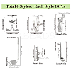 60Pcs 6 Styles Tibetan Style Alloy Pendants TIBE-SC0001-98-2