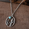 Alloy with Synthetic Turquoise Oval with Cactus Pendant Necklaces FS-WG3DEAB-03-1