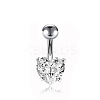 304 Stainless Steel Clear Cubic Zirconia Heart Curved Barbell Belly Rings WG52F32-04-2