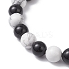 Halloween Brass Skeleton Hand Charm Natural Howlite and Black Onyx (Dyed & Heated) Round Beaded Stretch Bracelets BJEW-TA00683-4