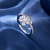 Flower Brass Micro Pave Clear Cubic Zirconia Cuff Rings FS-WG56B2C-01-1