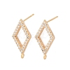 Brass Micro Pave Clear Cubic Zirconia Rhombus Stud Earring Findings KK-Z133-02G-03-1