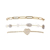 304 Stainless Steel Heart & Dyed Natural Green Agate Nuggets Link Chain 3 Layer Stackable Necklaces BJEW-JB12459-01-6