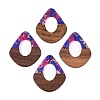Transparent Resin and Walnut Wood Pendants RESI-T057-07G-1