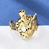 Ion Plating(IP) 304 Stainless Steel Wide Flower Open Cuff Ring for Women RJEW-G275-05G-1