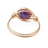 Round Natural Amethyst/Green Aventurine/Carnelian/Rose Quartz/Tiger Eye/Lapis Lazuli Braided Finger Ring RJEW-JR00743-02-5