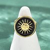 Flat Round with Sun Pattern 304 Stainless Steel Enamel Finger Rings for Women RJEW-G355-05G-5