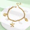 Starfish & Shell Shape 304 Stainless Steel Charm Bracelets BJEW-F519-02B-G-1