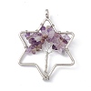 Star Natural Amethyst Copper Wire Wrapped Chip Big Pendants G-E195-02P-2