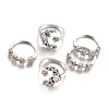 5Pcs Moon & Flower Alloy with Crystal Rhinestone Cuff Rings FS-WGA9DDB-01-5