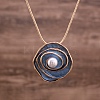 Alloy Enamel Snake Chain Rose Flower Pendant Necklaces NJEW-B113-03-1