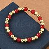 Brass & Glass Round Beaded Stretch Bracelets for Women BJEW-F515-01G-4
