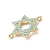 Brass Micro Pave Sky Blue Cubic Zirconia Star of David Connector Charms KK-H529-08G-2