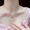 Flat Round Brass Pave Natural Rose Quartz Pendant Necklaces for Women WG46560-01-4