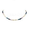 Natural Apatite & Aquamarine & Amethyst & Rose Quartz & Lapis Lazuli Faceted Cube and Pearl Beaded Necklaces NJEW-JN06302-2