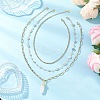 Natural Rose Quartz Double Terminated Pointed Bullet Pendant 304 Stainless Steel & Brass Chain 3 Layer Necklaces for Women NJEW-JN05477-04-1