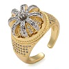 Brass Micro Pave Clear Cubic Zirconia Cuff Finger Rings for Women RJEW-B112-03GP-4