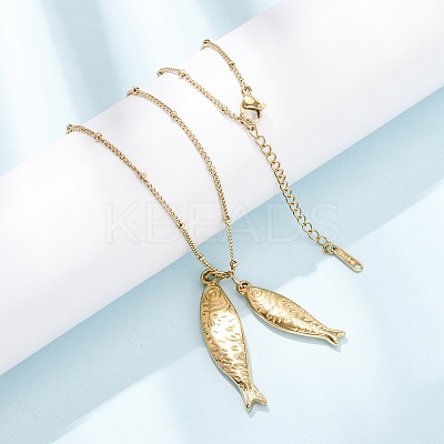 304 Stainless Steel Couple Fish Pendant Satellite Chain Necklaces for Women LS-NJEW-Z108-02G-1