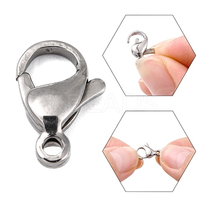 Tarnish Resistant Polished 304 Stainless Steel Lobster Claw Clasps STAS-R072-39A-1