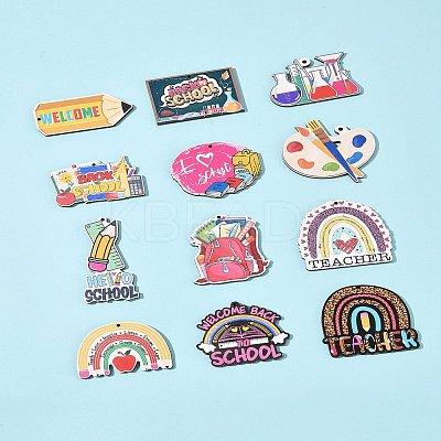 24Pcs 12 Styles Wood Pendants WOOD-FS0001-40-1
