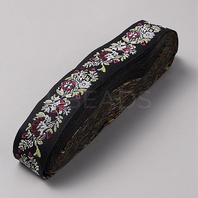 10 Yards Polyester Flower Jacquard Ribbons OCOR-WH20004-02-1