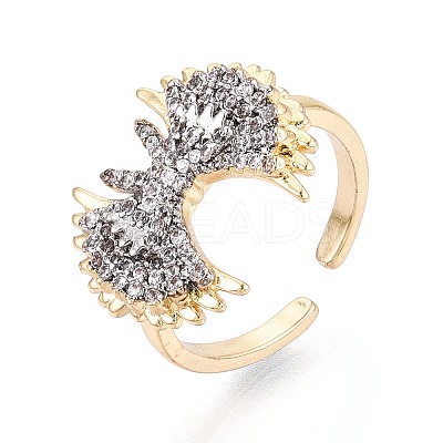 Brass Micro Pave Clear Cubic Zirconia Cuff Open Rings KK-T079-60G-1