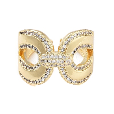 Rack Plating Teardrop Brass Micro Pave Cubic Zirconia Open Cuff Rings for Women RJEW-B064-02G-1
