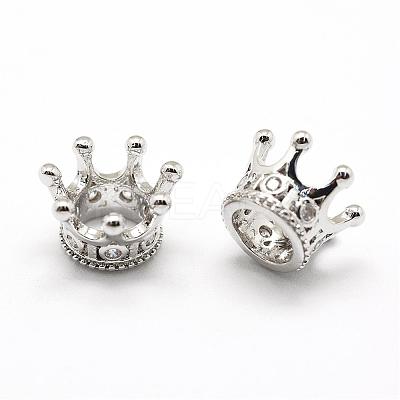 Crown Brass Micro Pave Grade AAA Cubic Zirconia European Beads ZIRC-G100-46P-NR-1