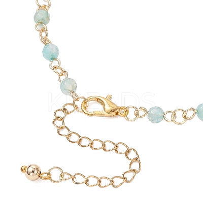 304 Stainless Steel & Natural Agate(Dyed & Heated) Faceted Round Link Chain Anklets AJEW-AN00747-02-1
